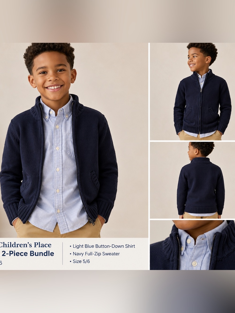 The Children’s Place Boys Size 5/6 Shirt & Navy Sweater 2-Piece Bundle